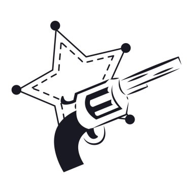 Kovboy eli şerifin silahını ve yıldız izole ikonunu çek