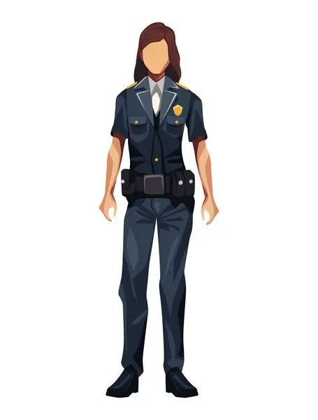 Policía Pie Mujer Vista Frontal Ilustración Aislado — Vector de stock