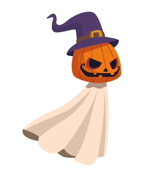 Halloween Karakter Pompoen Met Hoed Illustratie Geïsoleerd — Stockvector