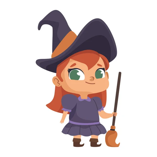Halloween Dítě Převlečené Čarodějnice Dívka Ilustrace Izolované — Stockový vektor