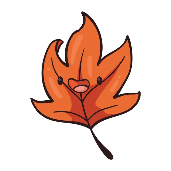 Autumn Kawaii Leaf Isolated Icon — Stock Vector