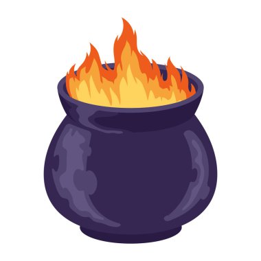 Cadılar bayramı kazanı alev illüstrasyonu izole
