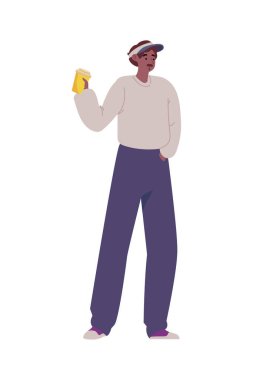 kahve içen erkek karakteri tekrar kullanılabilir fincan illüstrasyonu