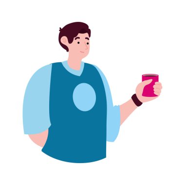 Kahve içen adam tekrar kullanılabilir fincan çizimi yapıyor.