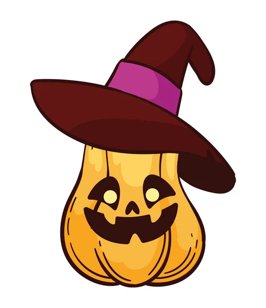 Calabaza Halloween Con Ilustración Sombrero Bruja Aislado — Vector de stock