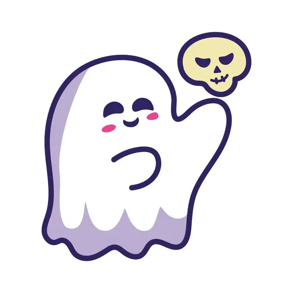 Halloween Kawaii Ghost Skull Illustration — Stock Vector