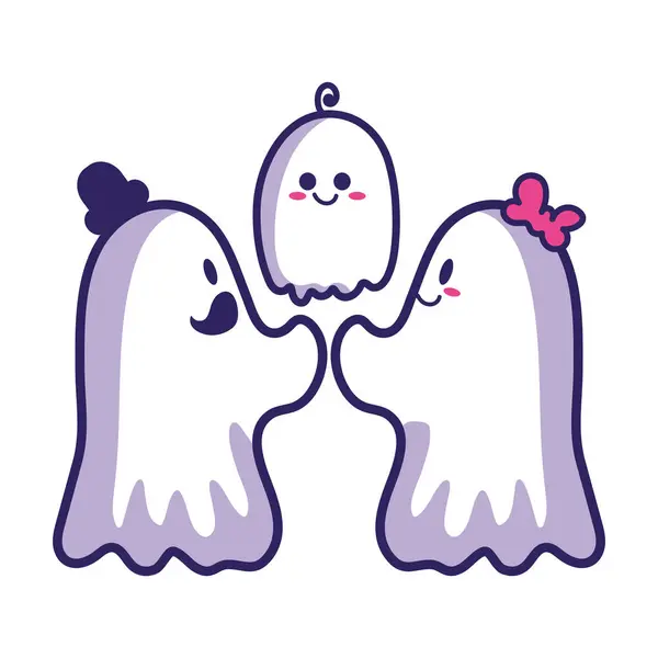Halloween Kawaii Ghosts Family Illustration Isolated — Stock Vector
