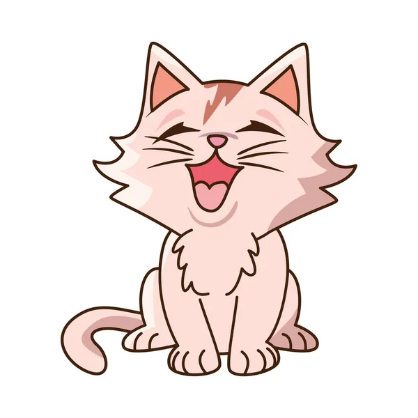 Mascote Gato Feliz Ilustração Isolada — Vetor de Stock