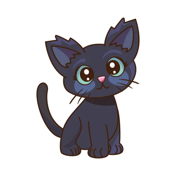 Gato Mascota Negro Aislado Ilustración — Vector de stock