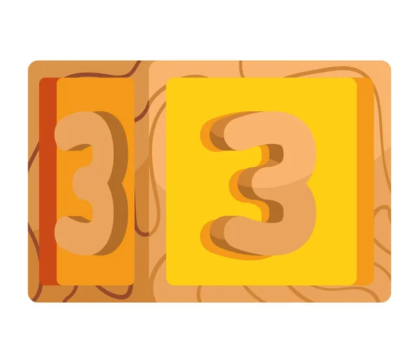 Block Wooden Toy Number Three Illustration Isolated — Stock Vector