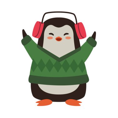 Noel karakteri penguen şirin bir illüstrasyon izole edilmiş