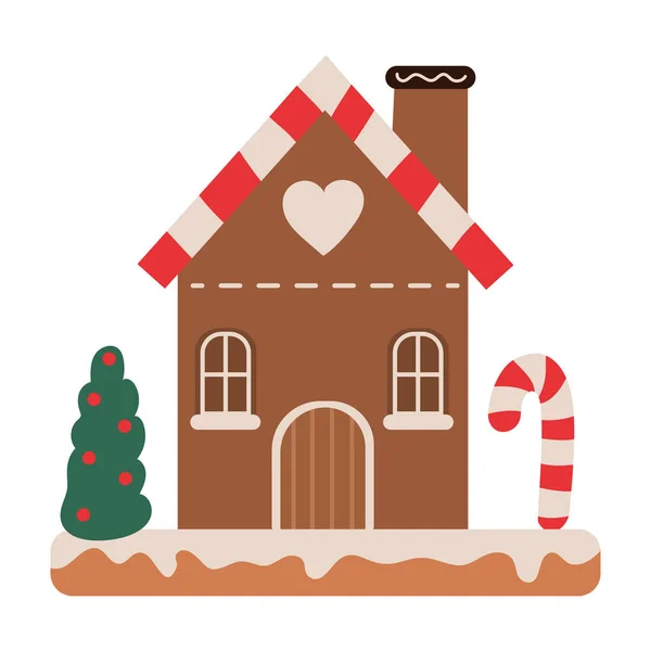 Karácsonyi Ház Cukornád Illusztráció Elszigetelt — Stock Vector