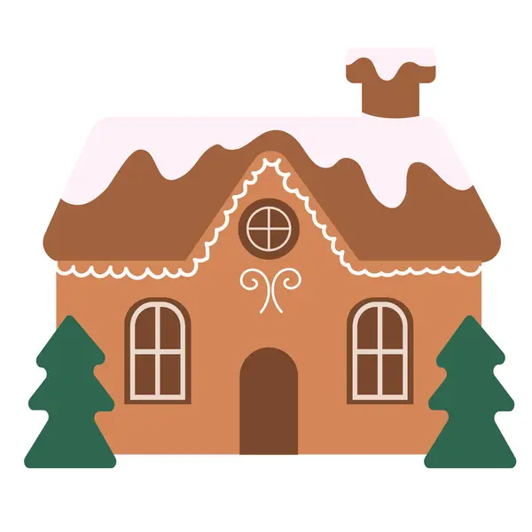 Vánoční Dům Borovice Ilustrace Izolované — Stockový vektor