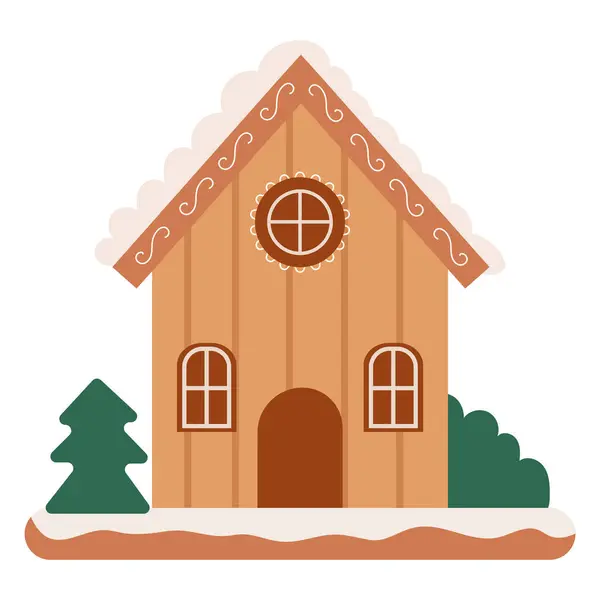 Maison Noël Avec Illustration Arbre Isolé — Image vectorielle