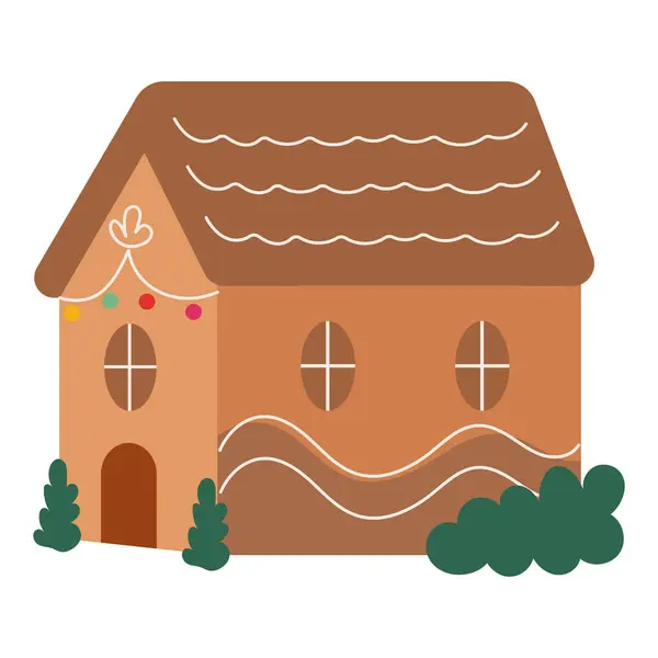 Natale Casa Cespugli Illustrazione Isolato — Vettoriale Stock
