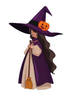 Süpürge ve balkabaklı cadılar bayramı cadısı