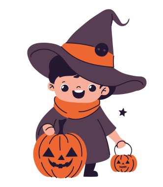 Cadı kılığına girmiş cadılar bayramı çocuğu