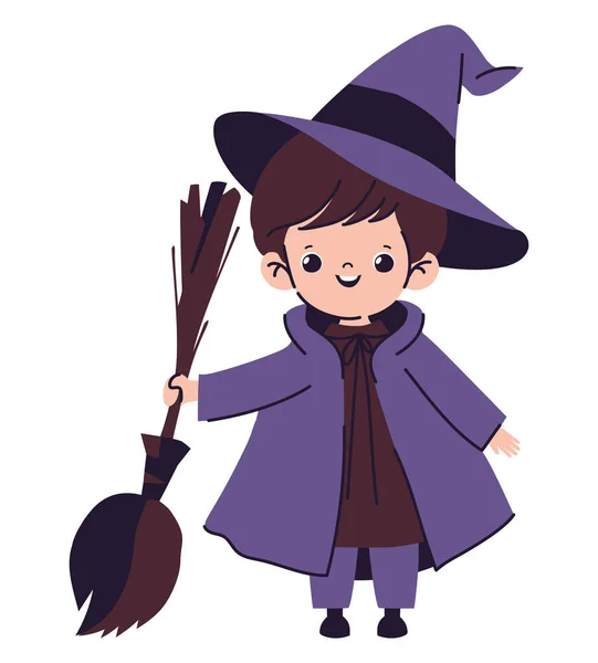 Хеллоуїн Хлопчик Одягнений Фіолетовий Персонаж Відьми — стоковий вектор