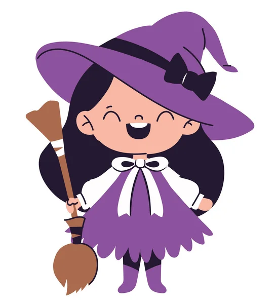 Хеллоуїн Дівчина Одягнена Фіолетовий Персонаж Відьми — стоковий вектор