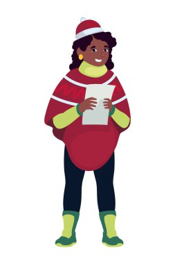 Dilek listesi illüstrasyonlu Noel kadını izole edilmiş.