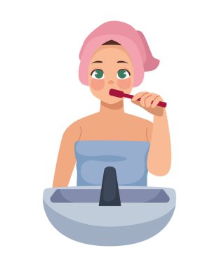 Diş fırçalayan kadın portresi izole tasarım