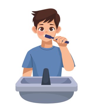 Banyoda diş fırçalayan adam izole edilmiş.