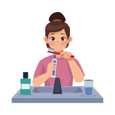 Diş fırçalayan kadın izole tasarım