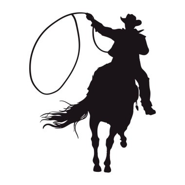 cowboy silhouette in horse rodeo isolated clipart