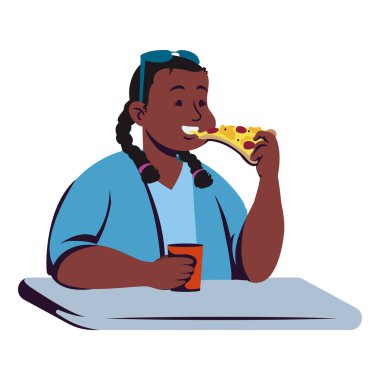 Pizza yiyen kadın izole edilmiş.