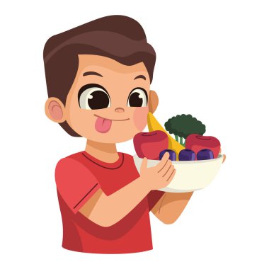 Sebze yiyen izole edilmiş resimli çocuk.