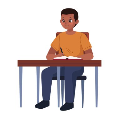 Masa başı illüstrasyonunda yazan öğrenci.