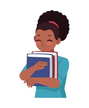Kitap resimli güzel kız öğrenci.