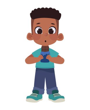 Çikolata yiyen çocuk besin çizimi