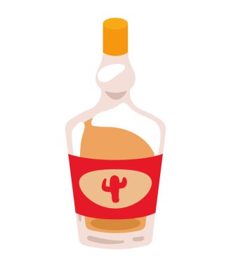 Meksika tekila şişesi illüstrasyonu izole edildi.