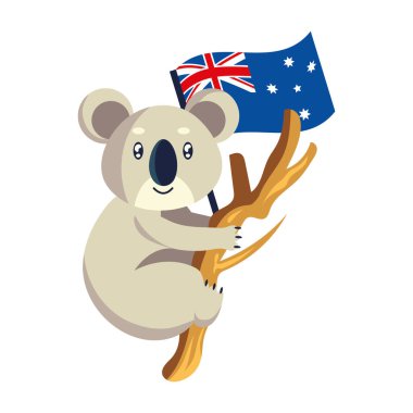 Avusturalya günü koala ve bayrak illüstrasyonu