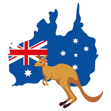 Avusturalya günü kanguru ve harita çizimleri izole edildi