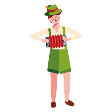 Alman akordeon illüstrasyonlu adam izole edildi