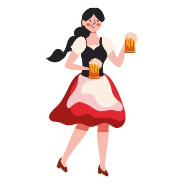 Alman Bavyeralı kadın ve bira illüstrasyonu