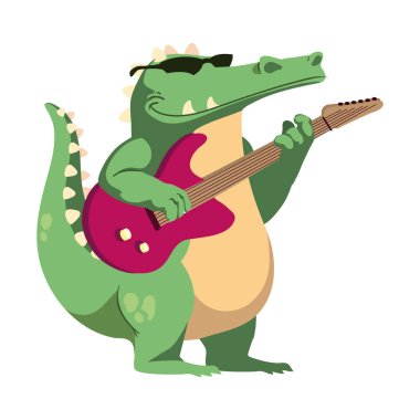 Gitar tasarımı illüstrasyonlu hayvan enstrümanı timsahı