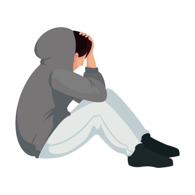 Depresyon adamı hüzün çizimi izole edildi