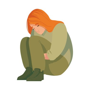 Depresyon kadın yalnızlık çizimi izole