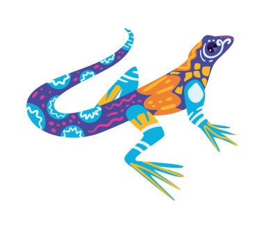 Alebrije Meksika kertenkele çizimi izole edildi