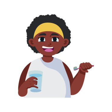 Diş fırçalayan çocuklar izole edilmiş çizimler