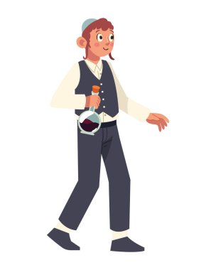 Şarap resimli Hannuka Yahudi adam izole edilmiş.