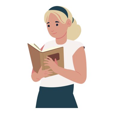 Kitap öğrenme illüstrasyon tasarımı olan kız