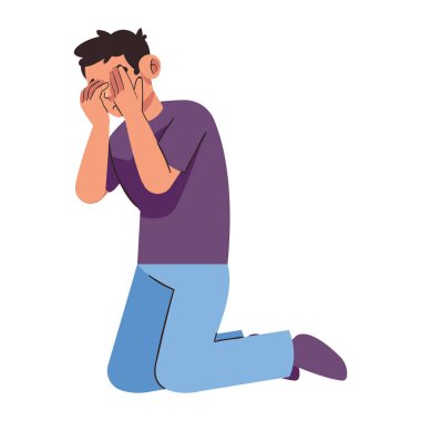 Depresyondaki adam yorgun çizim izole