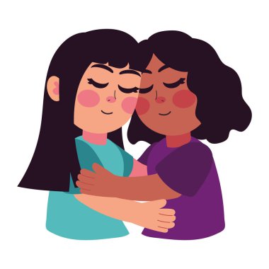 Sarılma günü kızları çizgi film illüstrasyonu