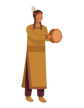 Tef illüstrasyonlu Amerikan yerlisi kız.