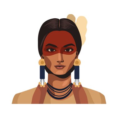 Amerikan yerlisi kız profili çizimi izole edildi