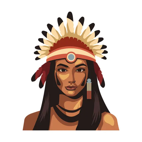 Native American Girl Headdress Illustration — Stock Vector